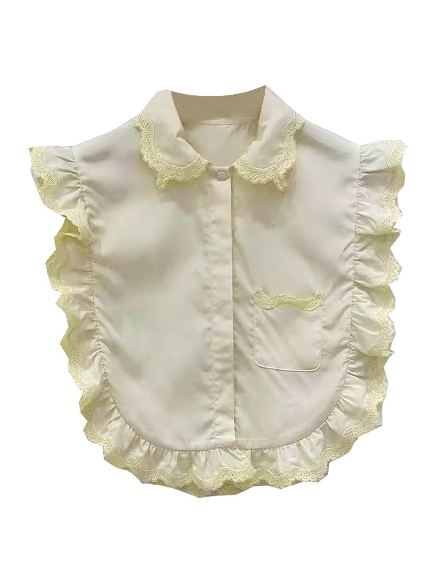 French S Home 2025 Summer New Ruffled Linen Sleeveless Short Lace Doll Collar Blouse for Women