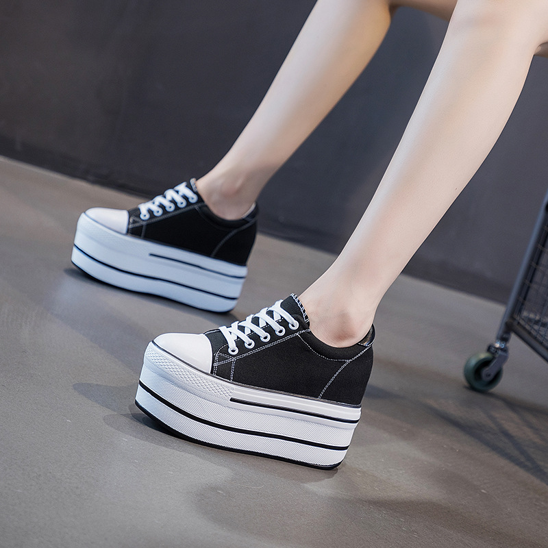 Platform Shoes for Women 2026 Spring and Autumn New Style Height-Increasing Women's Shoes Thick-Soled Fashionable Canvas Shoes for Women That Make You Look Taller and Slimmer