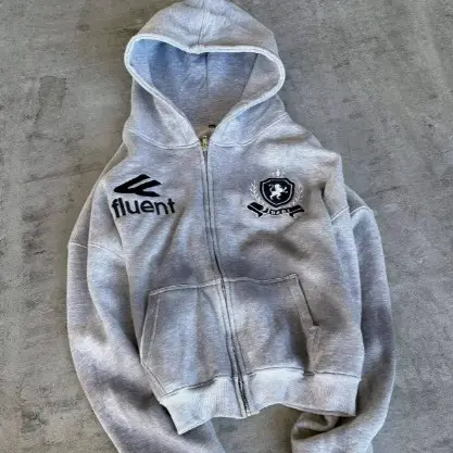 2025 trend street loose FLUENT print zipper sweater men and women American tide hip-hop sports zipper hoodie