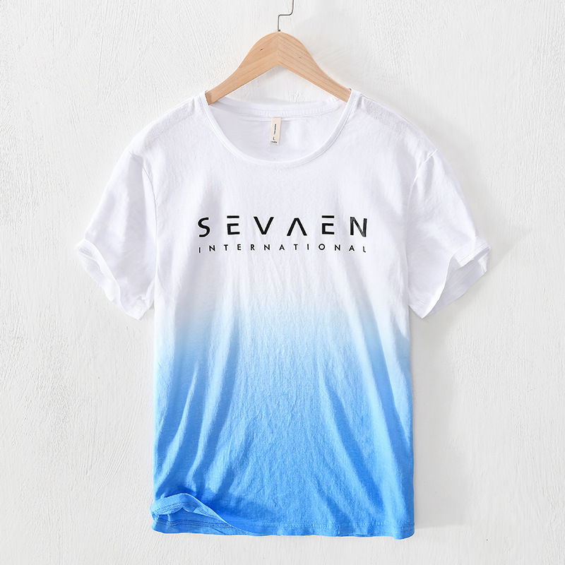 T26037 Personalized Trendy Letter Printed T-Shirt Men's Gradient Casual Loose Short-Sleeved T-Shirt Men's Generation Hair