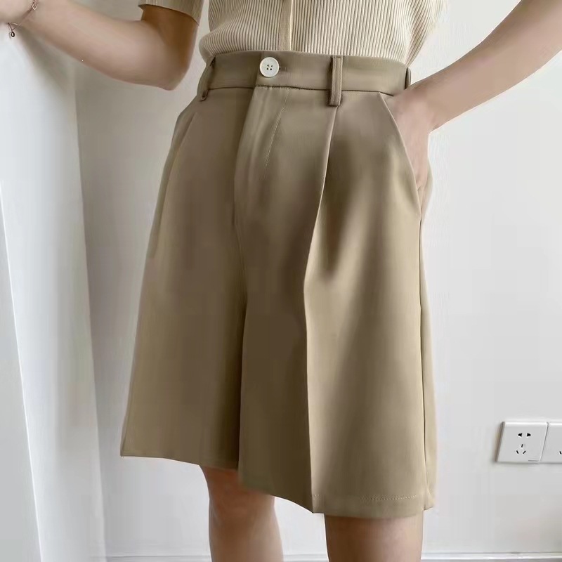 Plus-Size Straight-Leg Suit Wide-Leg Pants, Thin High-Waisted Casual Slimming Women's Sports Shorts for Outerwear