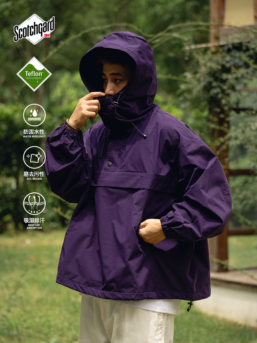 Trs Men's Clothing | 24Ss Japanese Style Outdoor Teflon Three-Proof Moisture-Wicking and Quick-Drying Multi-Pocket Hooded Jacket for Men