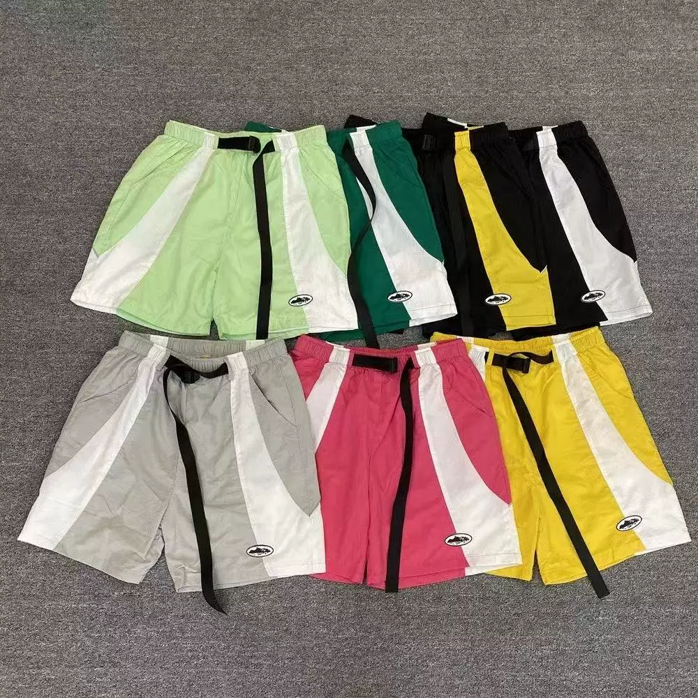 Corteiz American Devil's Island logo patchwork casual pants for summer men's and women's loose casual contrasting shorts