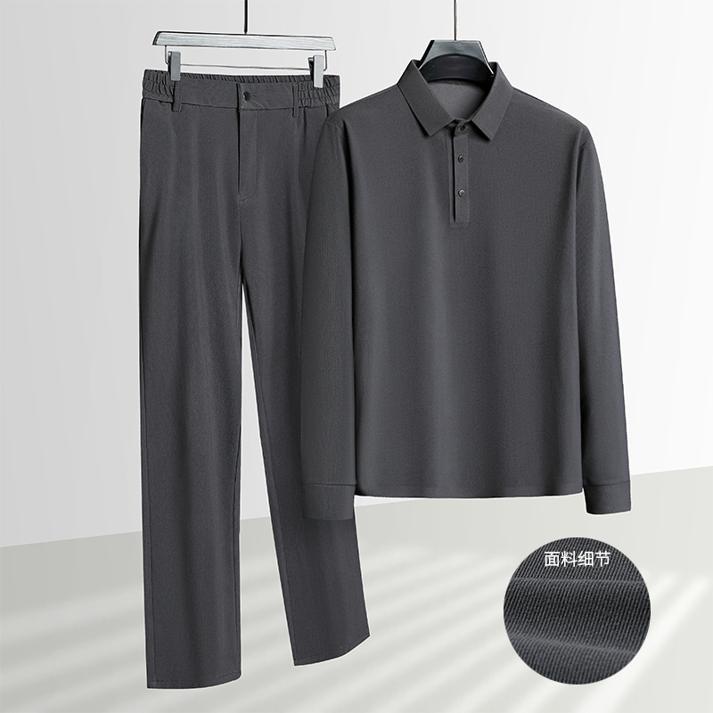 2024 Dad Suit Summer Long Sleeve Stretch Middle-Aged Men's Ice Silk Clothes Casual Sports Suit