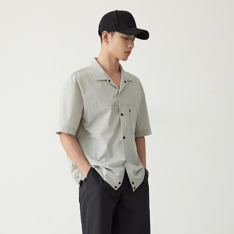 Osens Four-Sided Elastic Yarn Woven Upf50+ Sun Protection Clothing Thin Slightly Wide Elastic Men Short Sleeves shirt Summer
