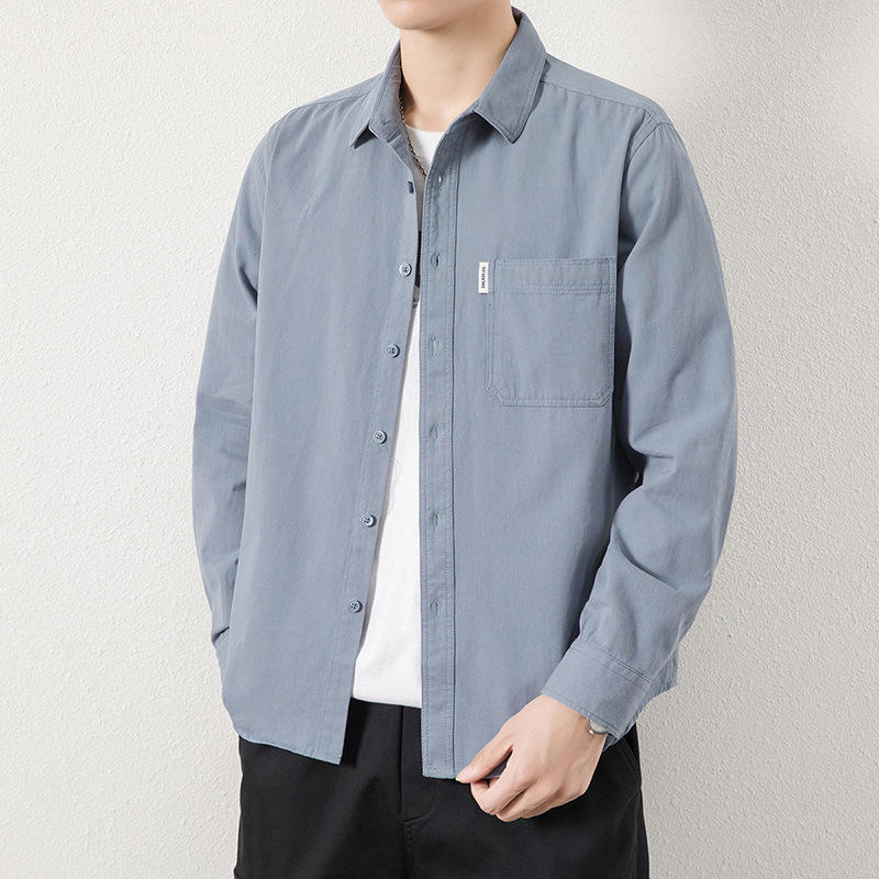 Spring and Autumn New Style Men's Long-Sleeved Shirts, Trendy Loose Casual Workwear Shirts, Washed Cotton Tops