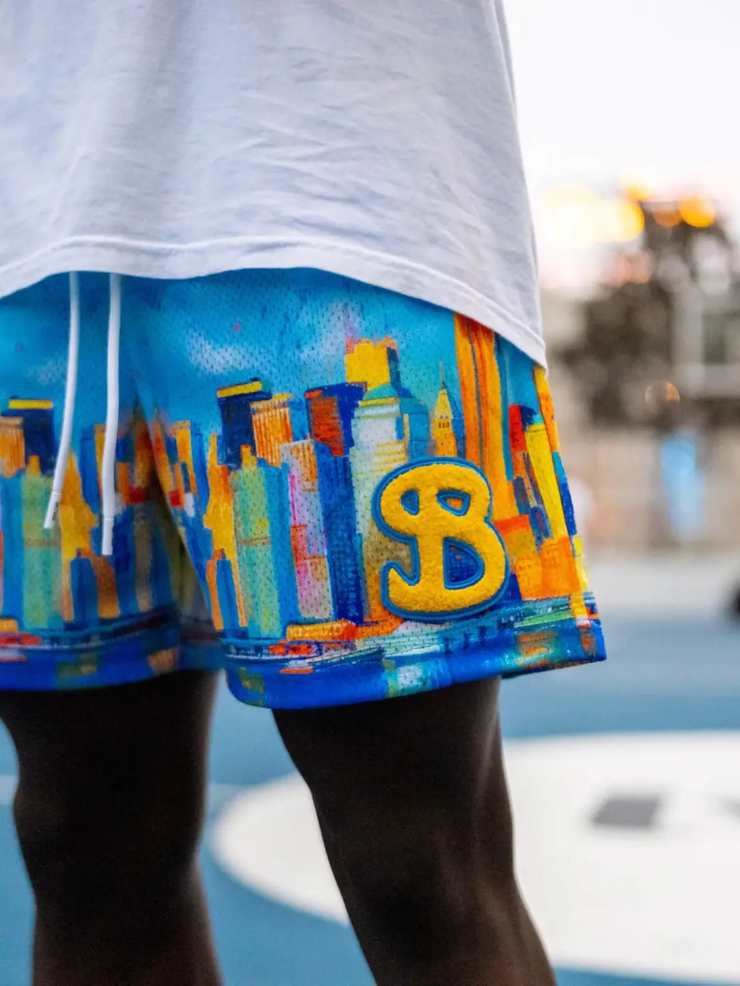 Meichao Bktsqd Neon City Shorts Men's Casual Sports Running Beach Quarter Mesh Quick-Drying Shorts Summer