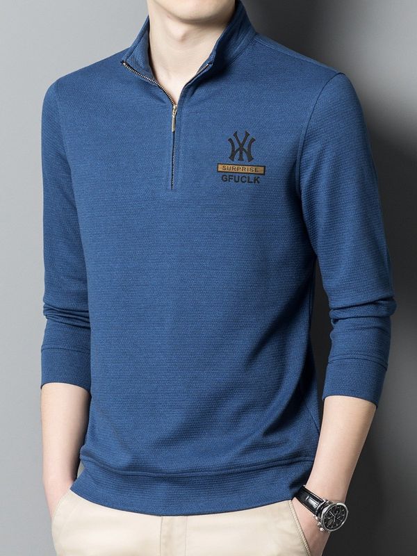 2023 men's long-sleeved T-shirt new fashion business casual lapel zipper inner wear slim support one-piece delivery