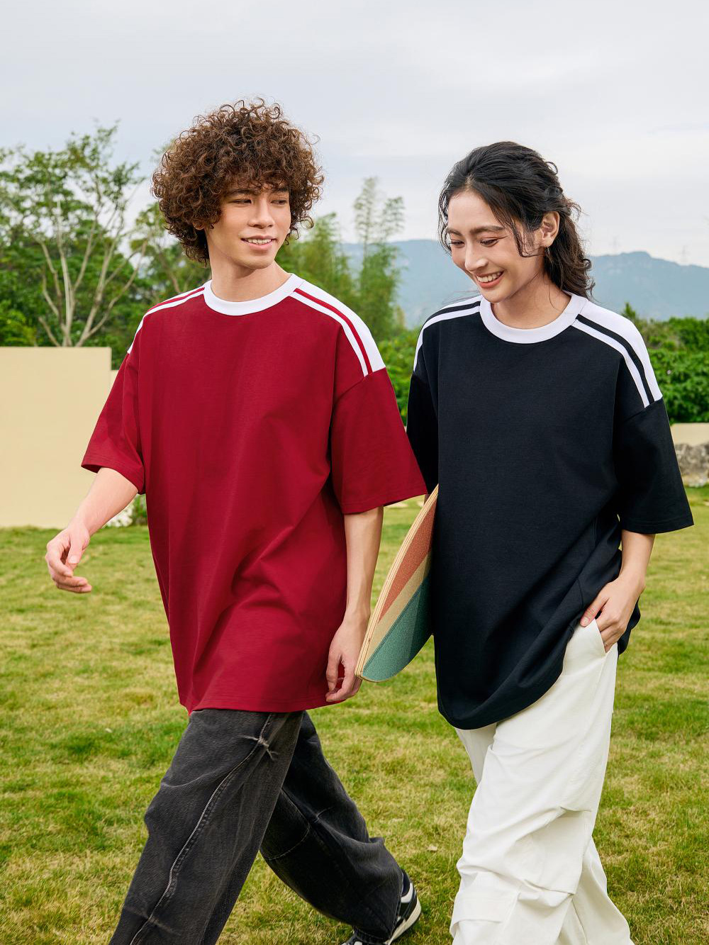 240g Heavy Cotton Loose Shoulder Color Matching Short Sleeve Joker Men's and Women's Fashion Brand Half Sleeve Summer Work Clothes Printed logo