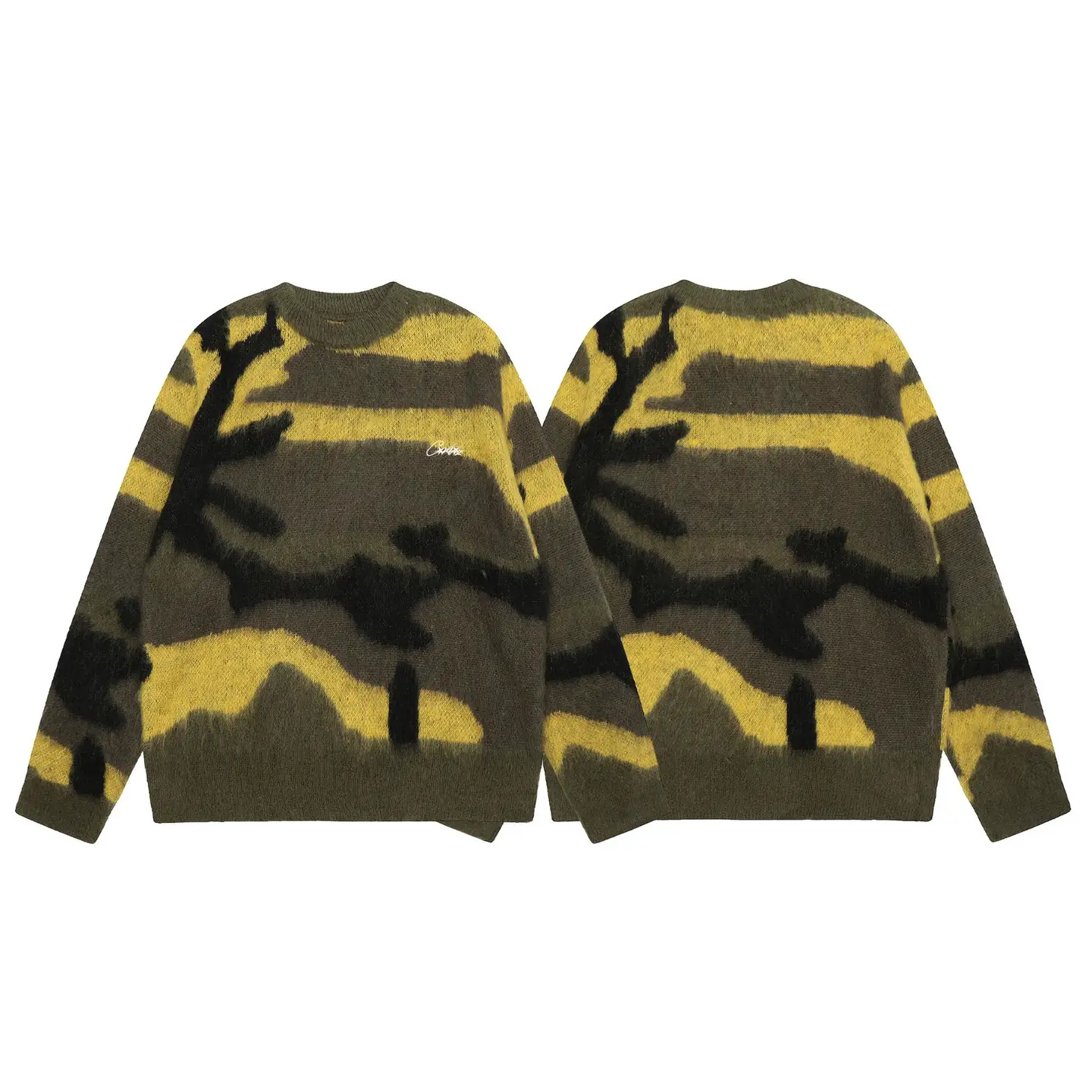 Corteiz Alcatraz Mohair Crewneck Sweater Spring and Autumn Casual Loose High Street Fashion Brand Men's and Women's Sweater