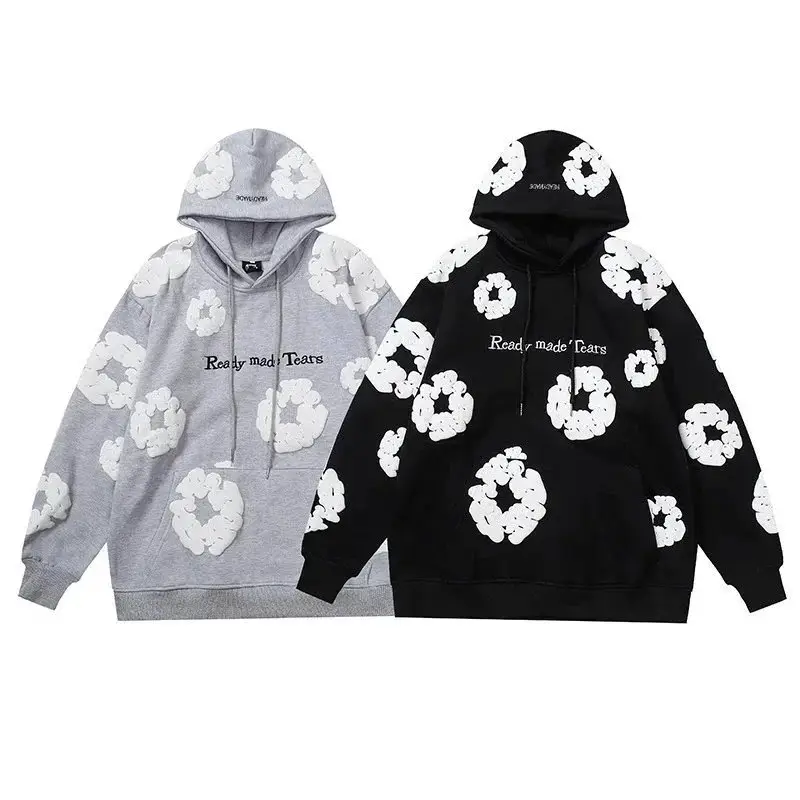 Tide* Brand* Hair* Foam* Wood* Cotton* Flower* Word* Mother* Embroidery* Plus* Fleece* Hood* Shirt* Sweat* Shirt* Men* Women* High* Street* v*i*n*t*a*g*e* Outer