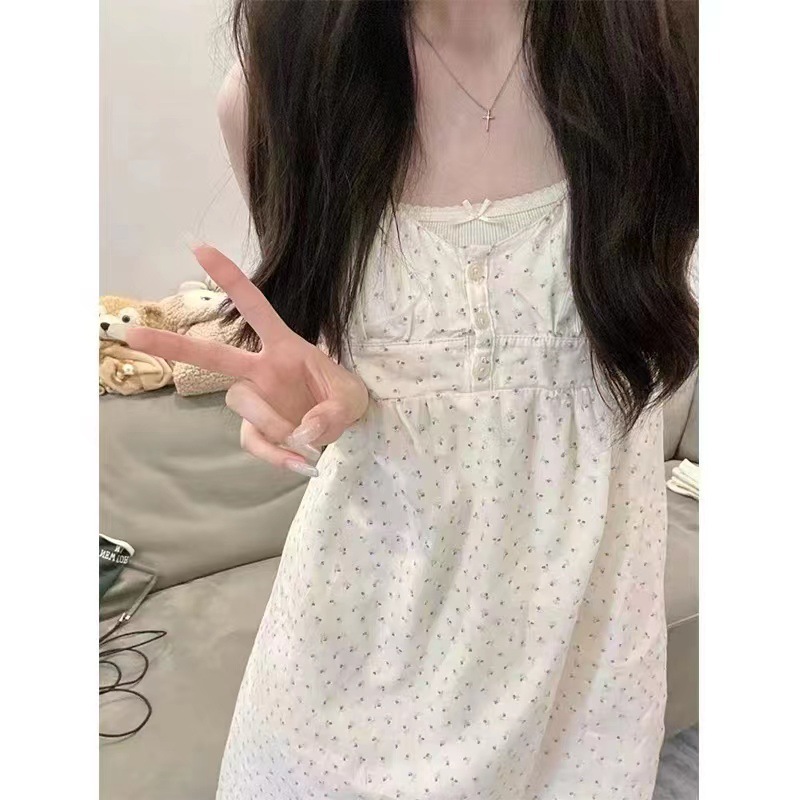 BM style summer new girls sweet floral bm dress women's summer lace V-neck button suspender skirt