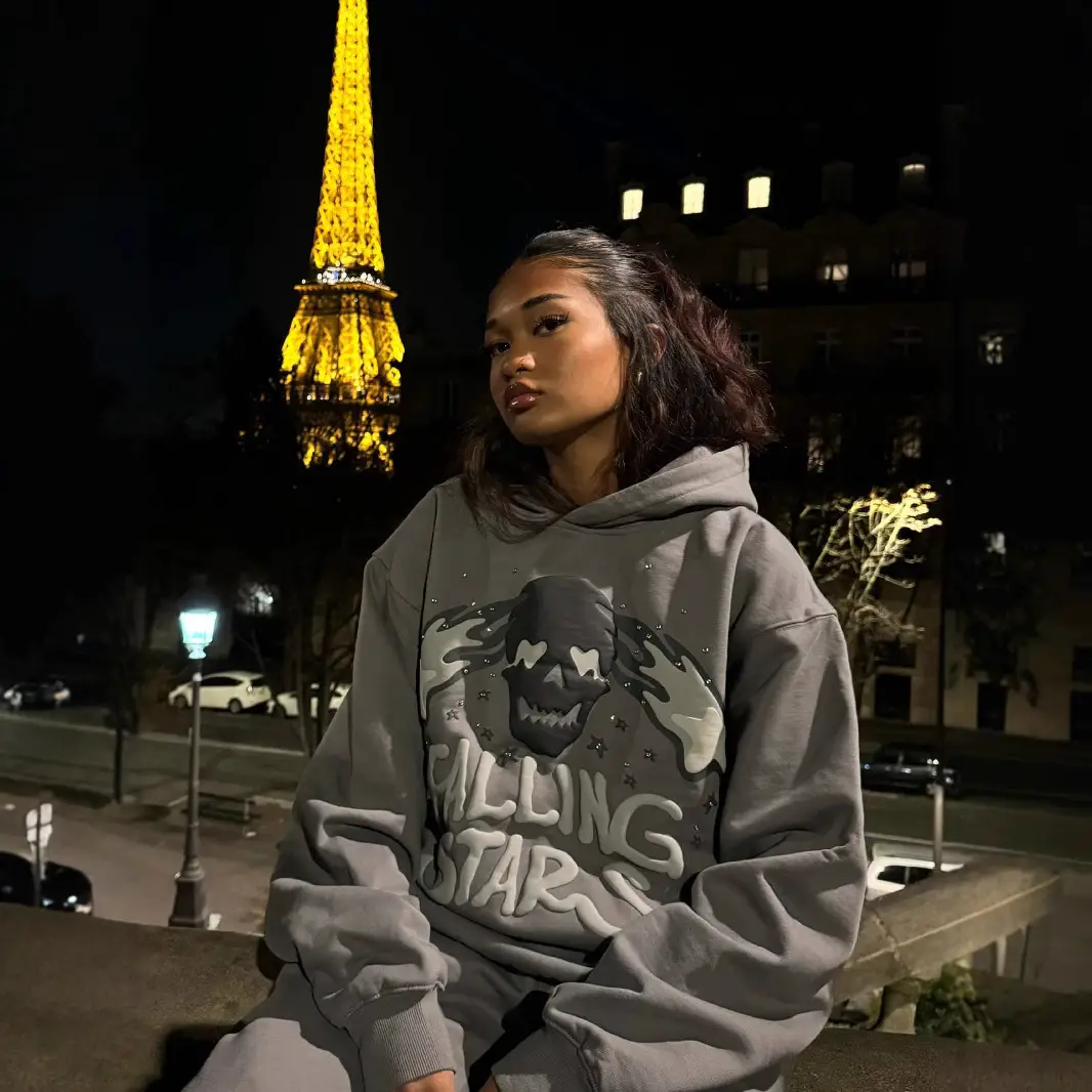 Broken Planet Autumn and Winter fleece-lined Foam Printed Grey Hooded Sweater American High Street Pullover Hoodie