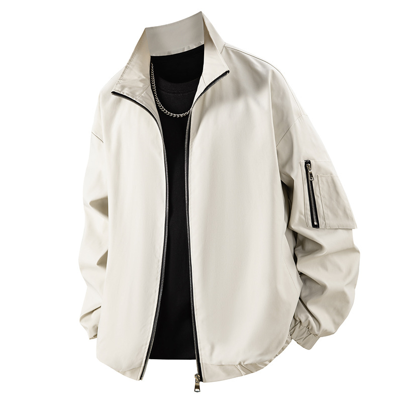 Cross-Border Solid Color Baseball Collar Bomber Jacket for Young Men, Spring and Autumn Casual Fashion Versatile Baseball Jacket for Men