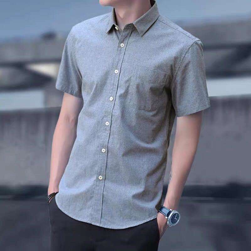 2021 shirt men's short-sleeved summer new Oxford pure color shirt Korean casual slim fit Business Men's top