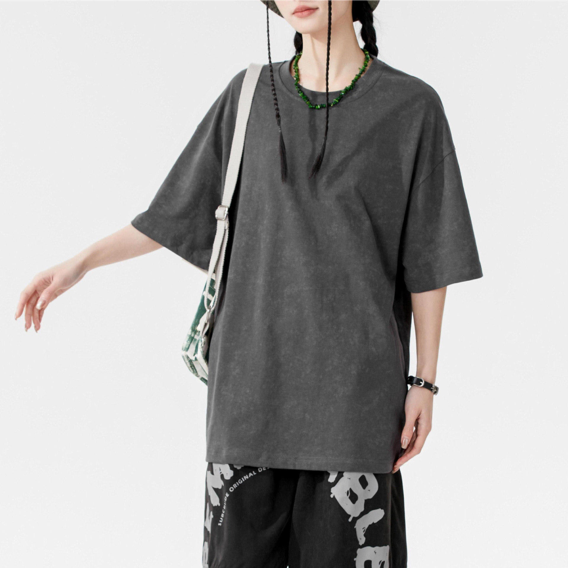 Audale batik 230g heavy short sleeve T-shirt men's summer tide brand men's loose fried snowflake washed T-shirt