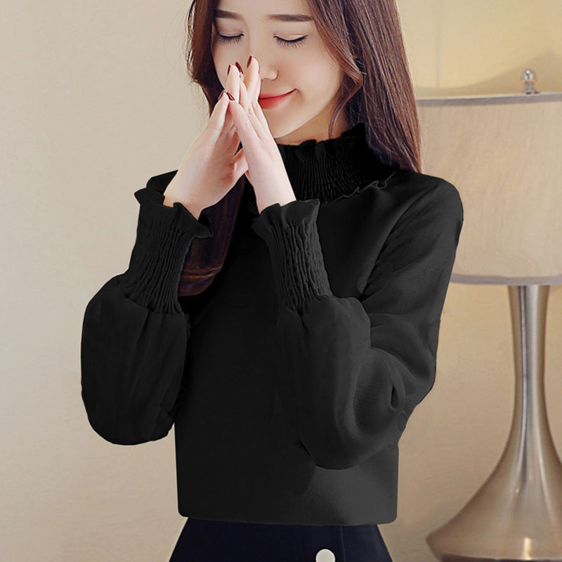 2026 Spring and Autumn New Slim Fit Versatile Red Top High Collar Long Sleeve Shirt Trendy Autumn Internet Celebrity Base Shirt