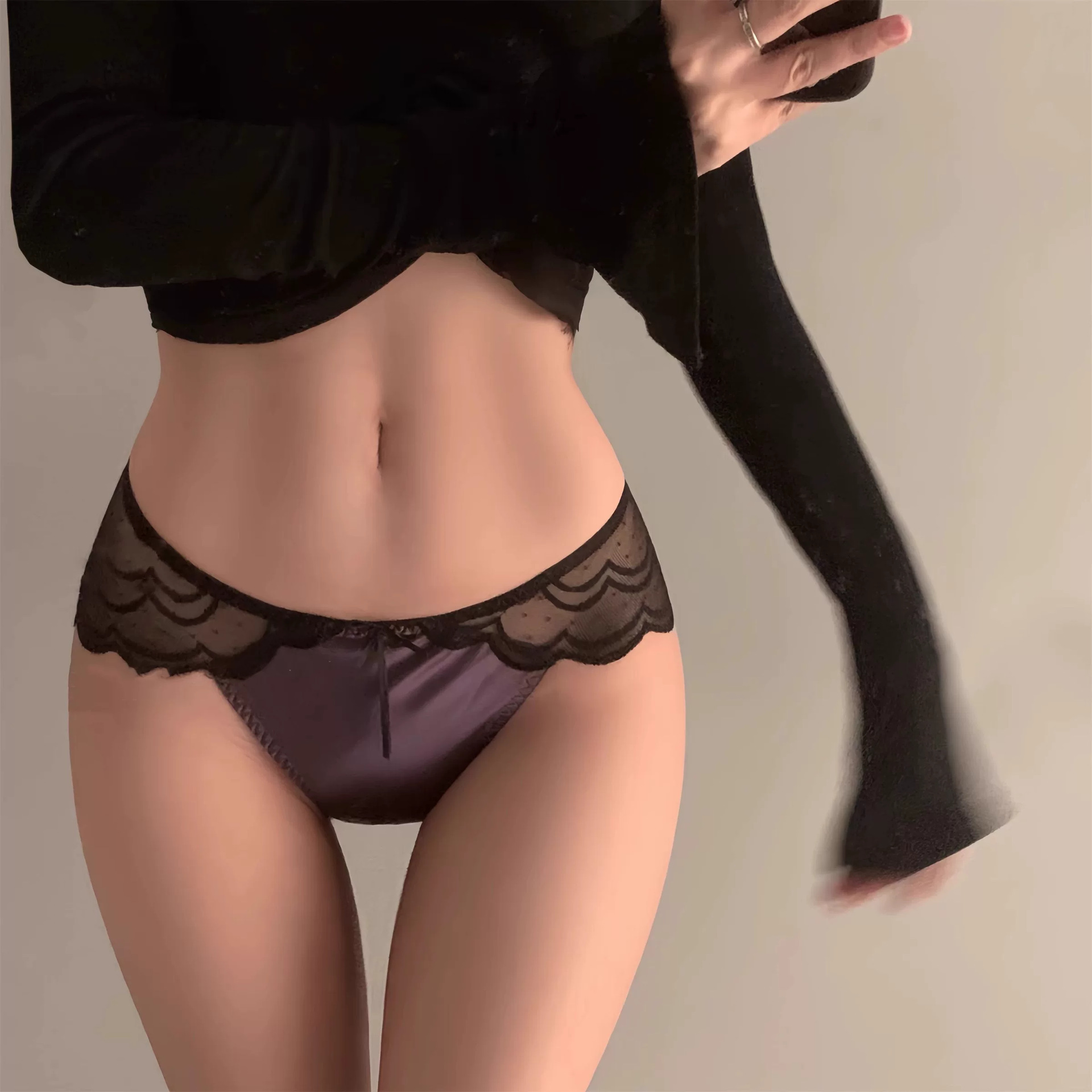 Enchanting Purple French-Style Light Luxury Satin Lace Panties for Women, Pure Desire Style, Sexy High-Slit Mid-Waist Women's Briefs