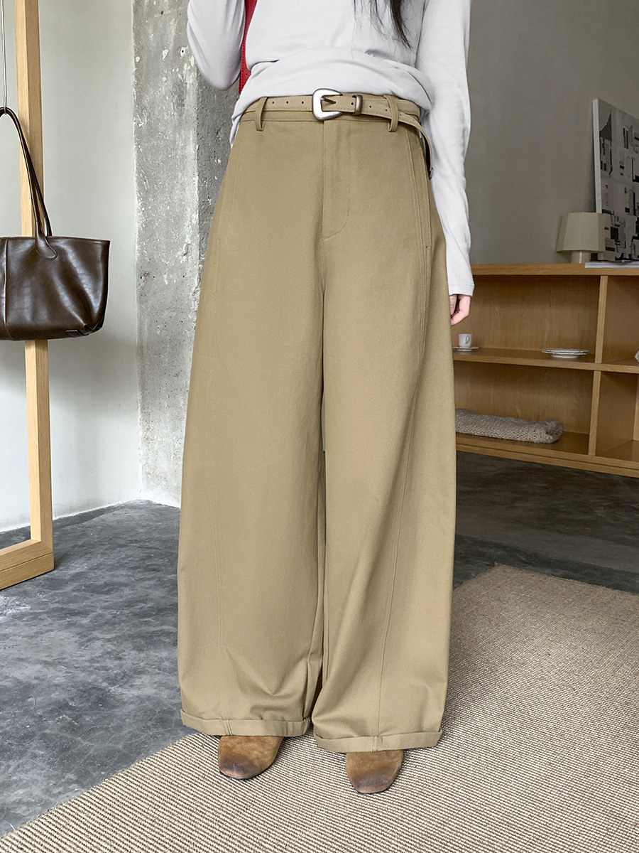 Love and Nancy Thirteen Lines Minimalist Winter Old Money Chic Combed Cotton Fleece-Lined Versatile Straight-Leg Casual Pants for Women 04016