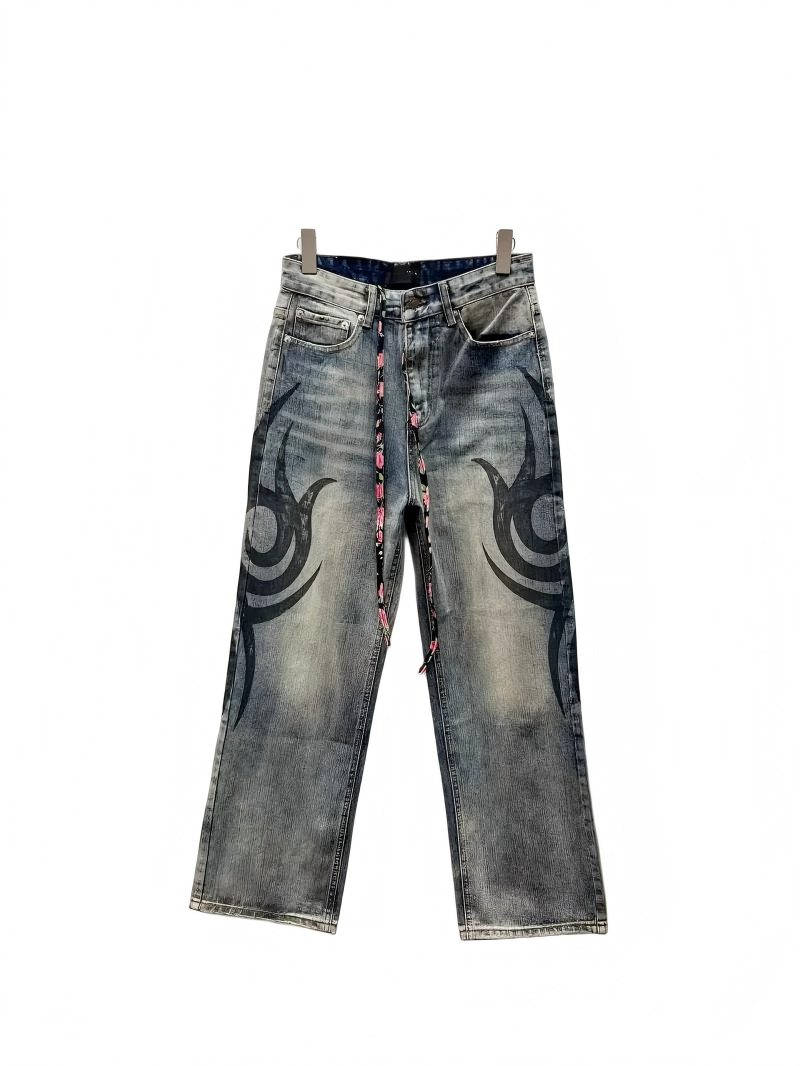 High-end Paris 25 new hand-painted totem logoB family men and women's couple's washed loose jeans and trousers