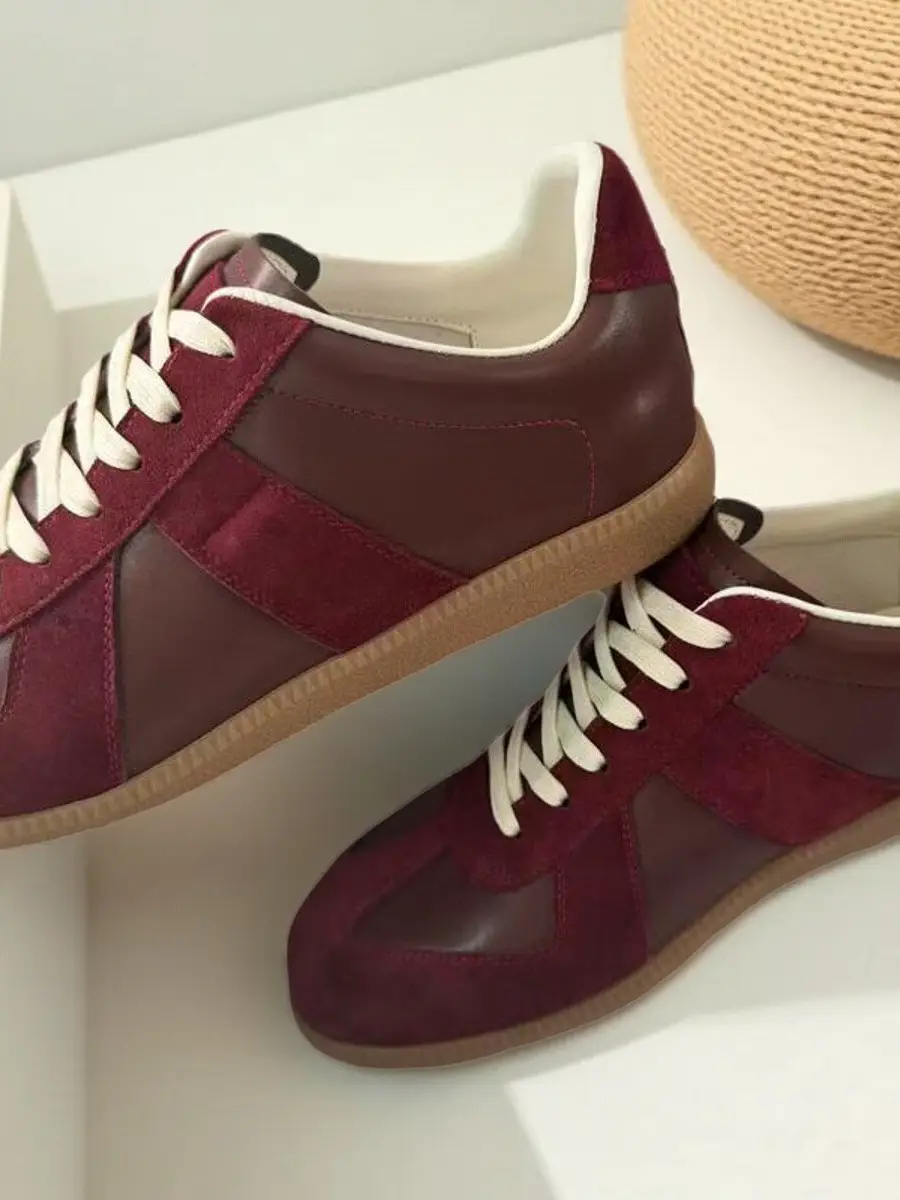 Large size men's shoes m de training shoes burgundy fashion leather fashion trend driving shoes foreign trade casual board shoes high definition