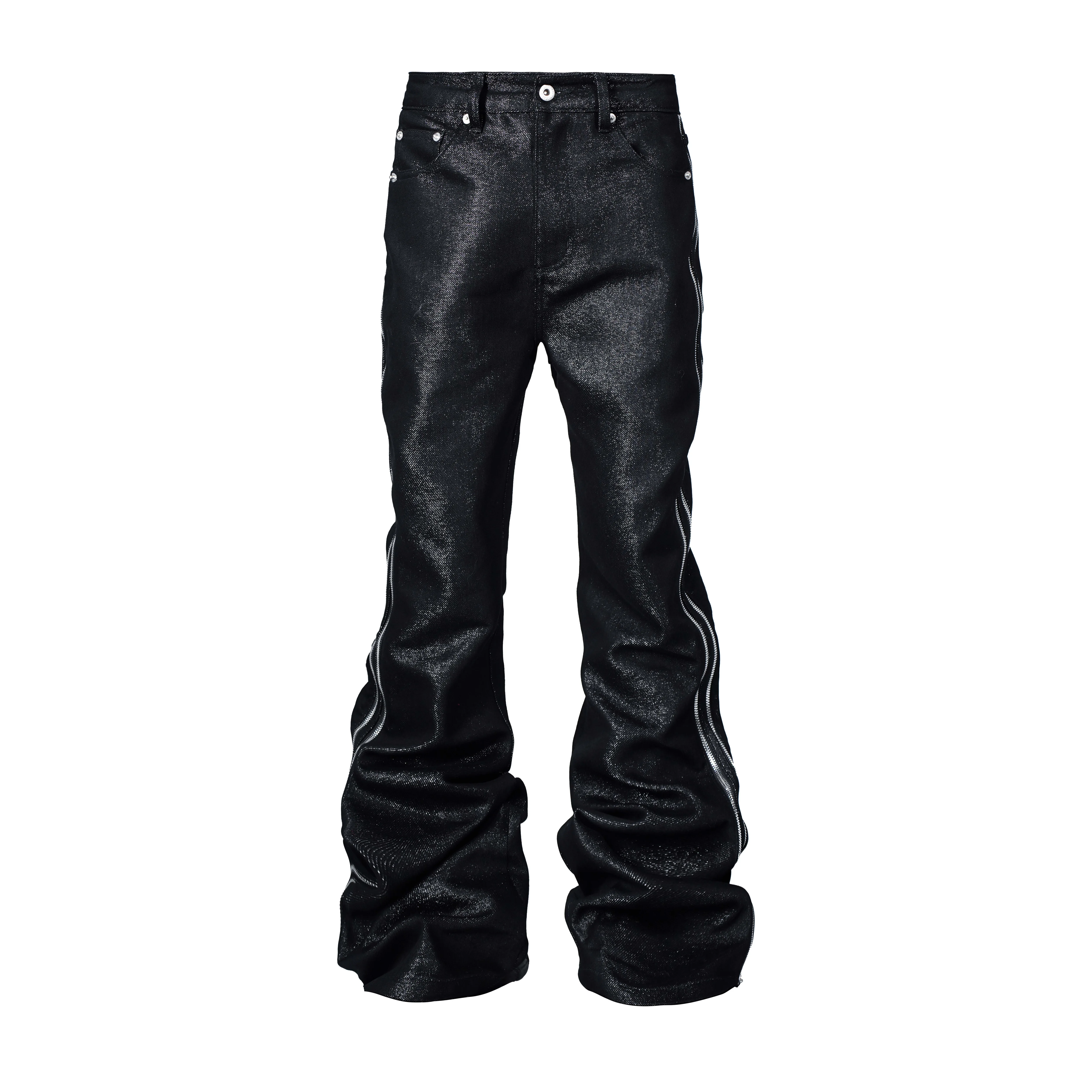 *RYE CHASIN Silver Wire Metal Boran Bootcut Double Zipper Micro Pull Floor Stacking Original Color Jeans