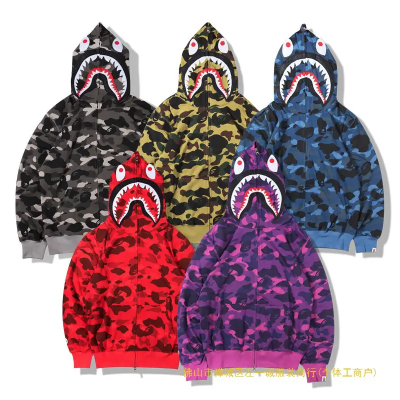 Cross-Border Autumn New Men's Couple Japanese Style Trendy Shark Head Camouflage Hooded Sweatshirt for Men and Women Couple Sweatshirt Trendy