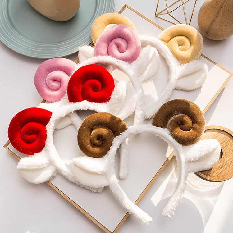 Cute Sheep Horn Headband Lamb Wool Lamb Ear Wash Face Headband Antelope Horn Children's Party Animal Headwear for Women