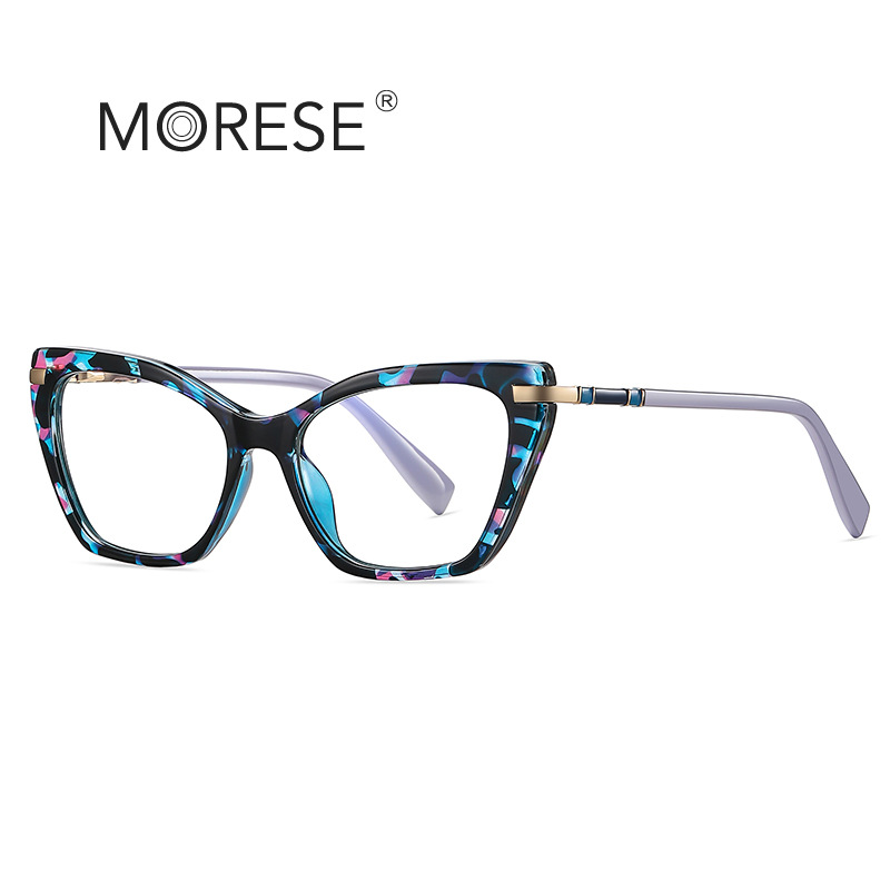 Anti-blue light glasses women's fashionable European and American TR spring plain glasses 2104 cross-border in stock Street shooting cat eye glasses frame