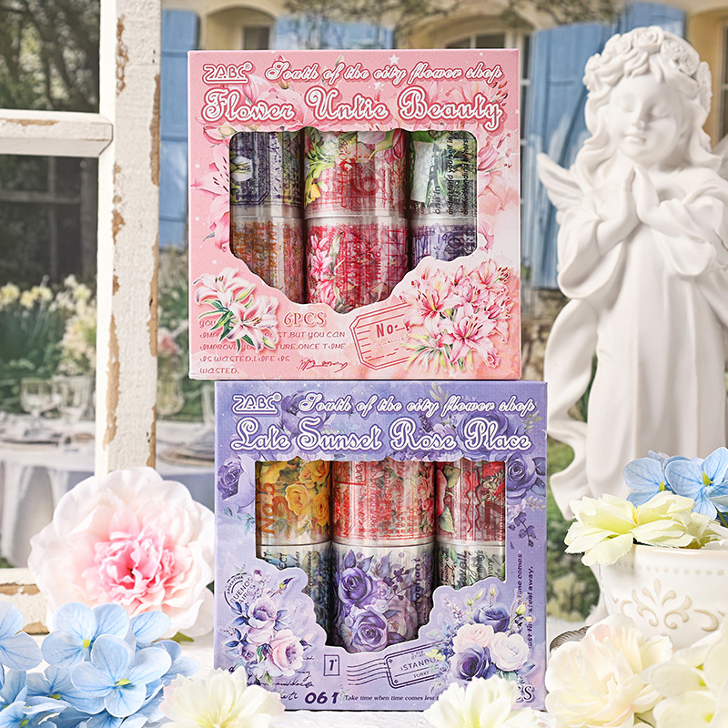 Cross-border ZABC south flower shop series boxed tape European retro flower decoration base collage suit 2