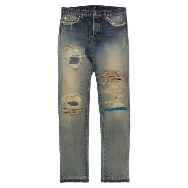 Luyin Studio Undercover 68Aw Blue Thread Embroidered Washed Ripped Jeans