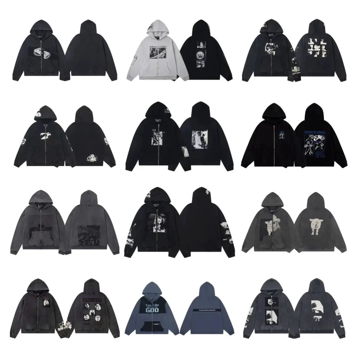 E-时尚复古做旧拉链连帽卫衣=MF