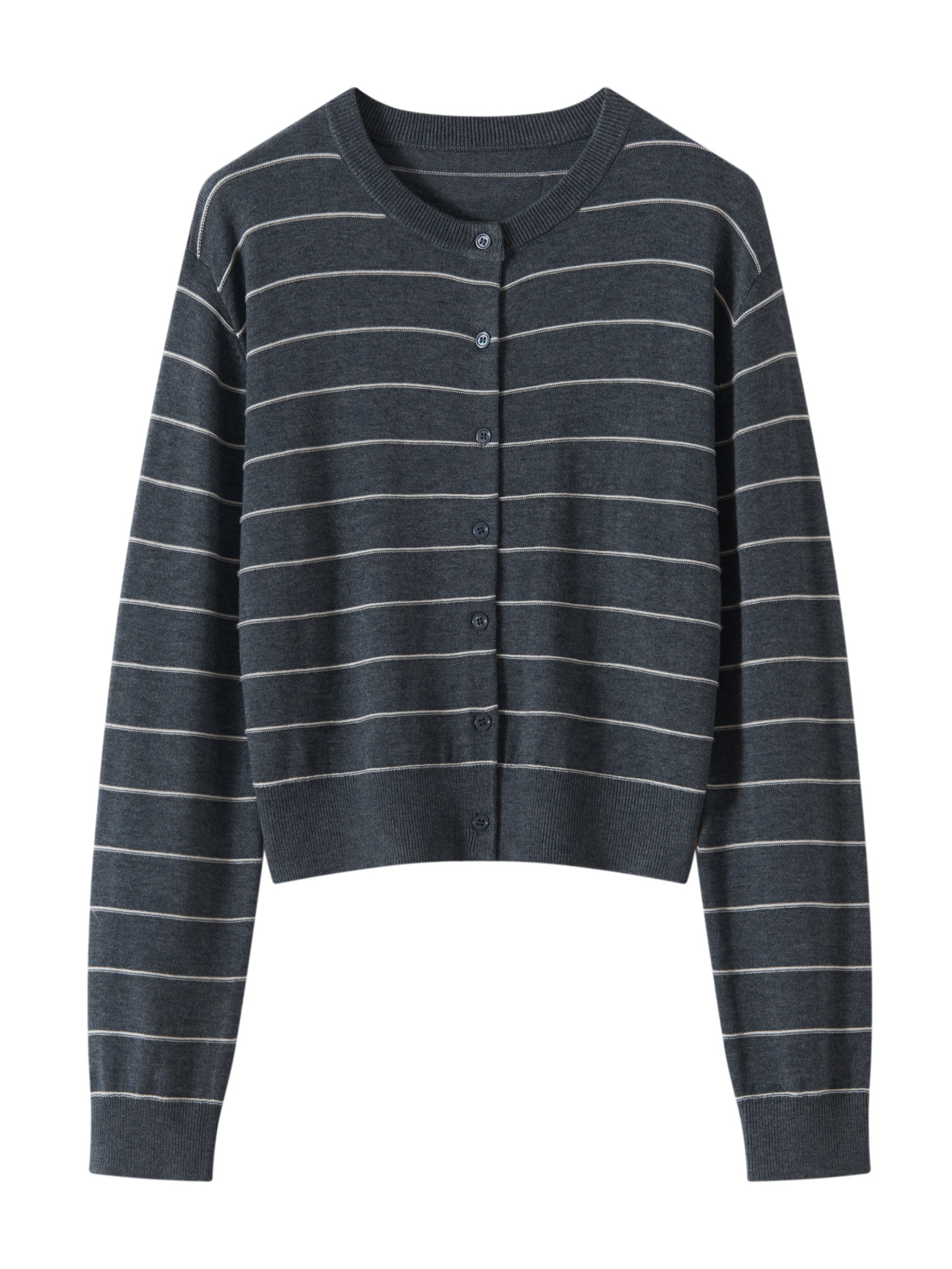 2026 Spring and Autumn New Fine Wool Round Neck Knitted Cardigan Long Sleeve Women's Color Block Striped Loose Top Jacket