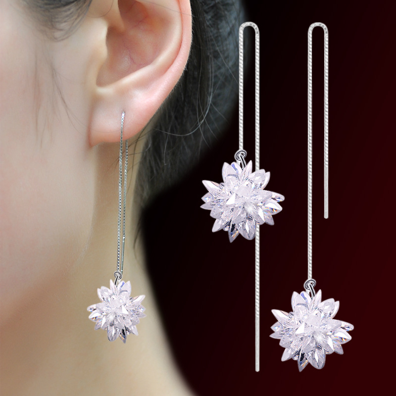 Taobao Fashion Ice Flower Ear Line Earrings Women's Silver Plated Jewelry Korean Style Fashion Cute Retro Ear Line Ear Jewelry