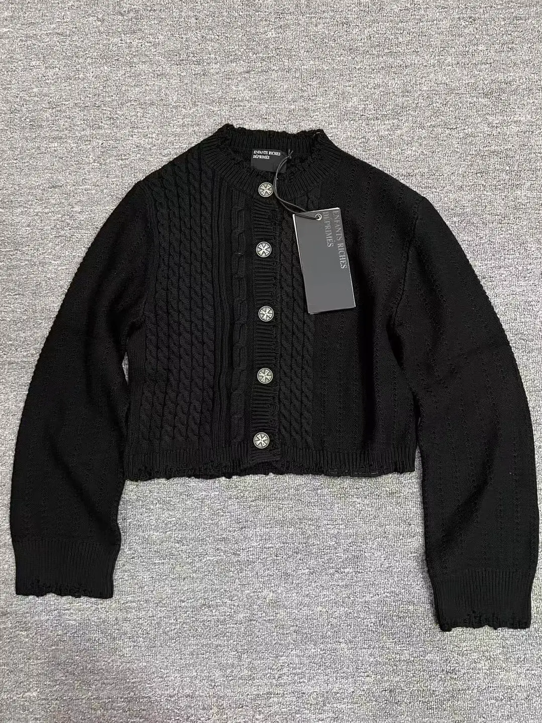 Wang Jiaer's Same Style Erd Melancholic Rich Second-Generation Cashmere Cotton Silver Buckle Knit Distressed Sweater Short Cardigan Jacket