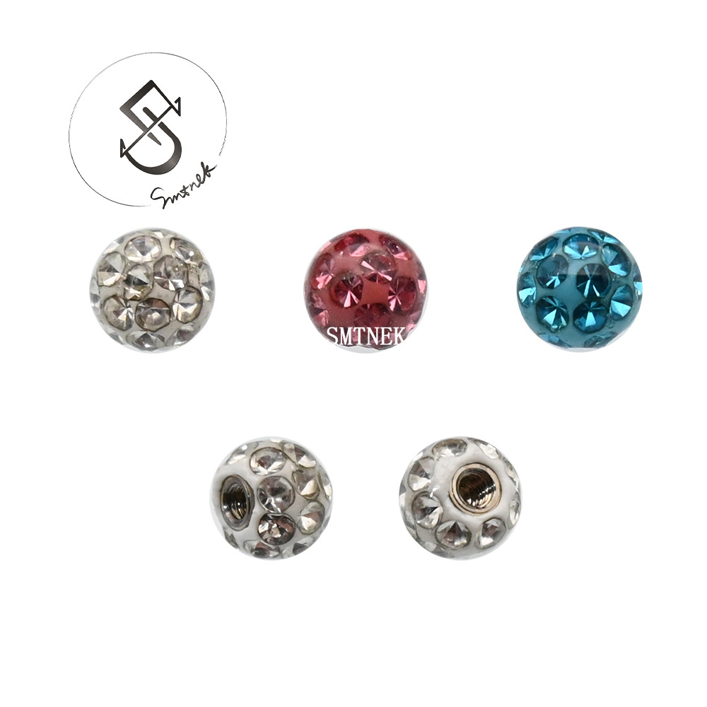 SMTNEK titanium steel 1.6mm internal thread multi-zircon inlaid mud ball pure manual point drill tongue nail puncture accessories