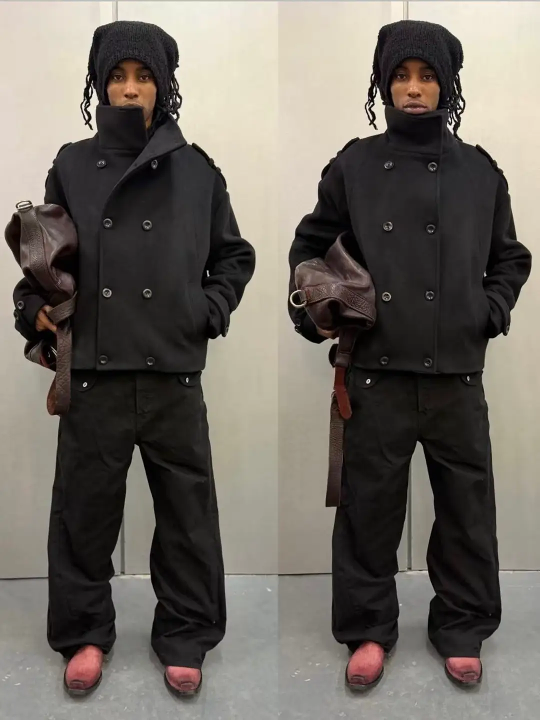 No Faith studios multi button jacket black double breasted stand up collar short wool jacket men's vintage style