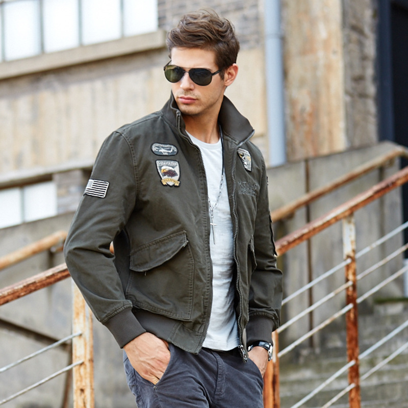 Spring and Autumn New Air Force No. 1 young men's jacket Stand Collar Cotton plus size casual men's jacket military style