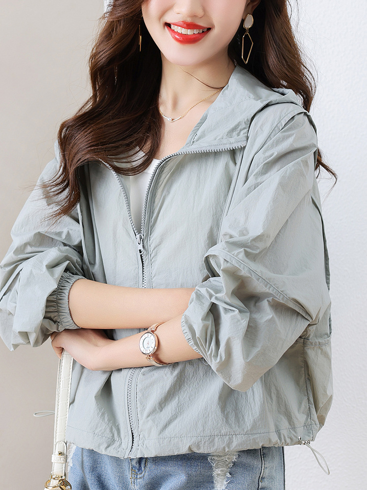 Casual Short Hooded Sunscreen Women's 2023 Summer New Korean Style Loose plus size Fashionable Long Sleeve Thin Coat