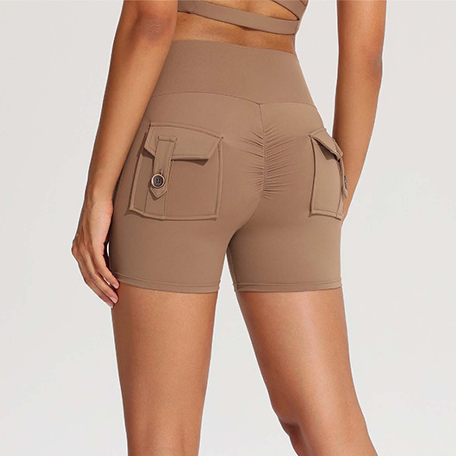 European and American Style Workwear Shorts, Tight-Fitting Mid-Length Pants, Butt-Lifting Peach Butt Fitness Sports Casual Training Yoga Pants