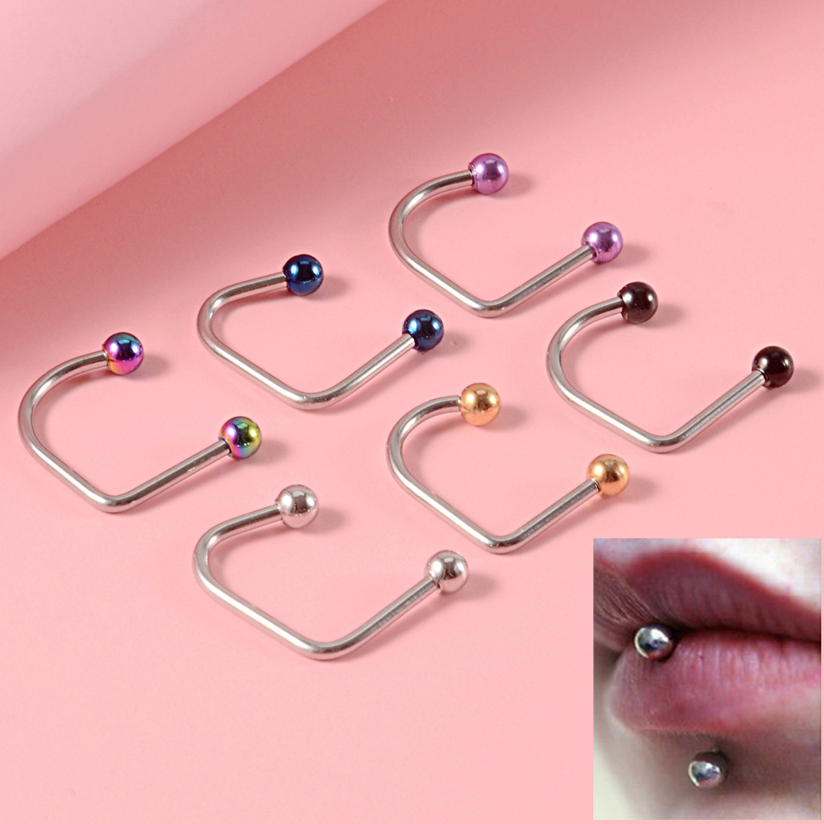 European and American jewelry U-shaped irregular lip ring stainless steel u-shaped earrings horseshoe ring 16g/14g lip stud lip ring nipple ring