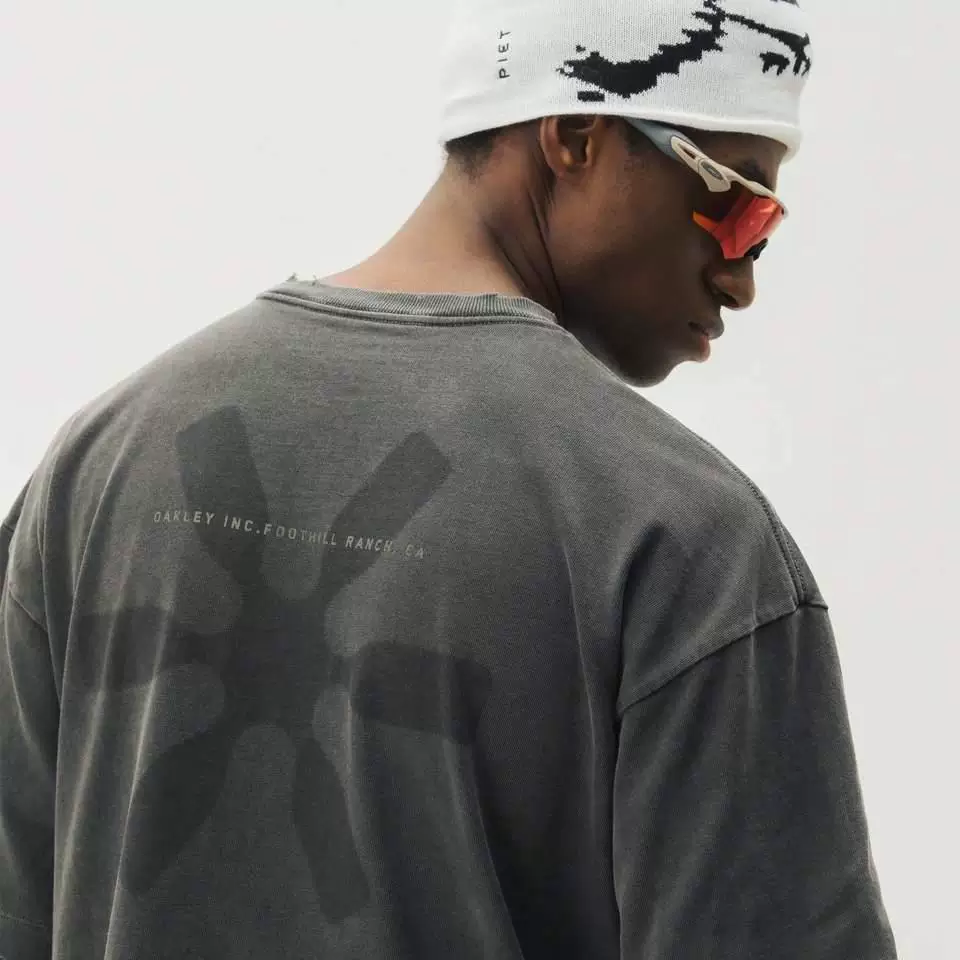 Vintage Oakley Plet Collaboration Washed Short-Sleeve Wax-Dyed T-Shirt for Men Street Style Foto QC de TAOBAO na Qualit.ly