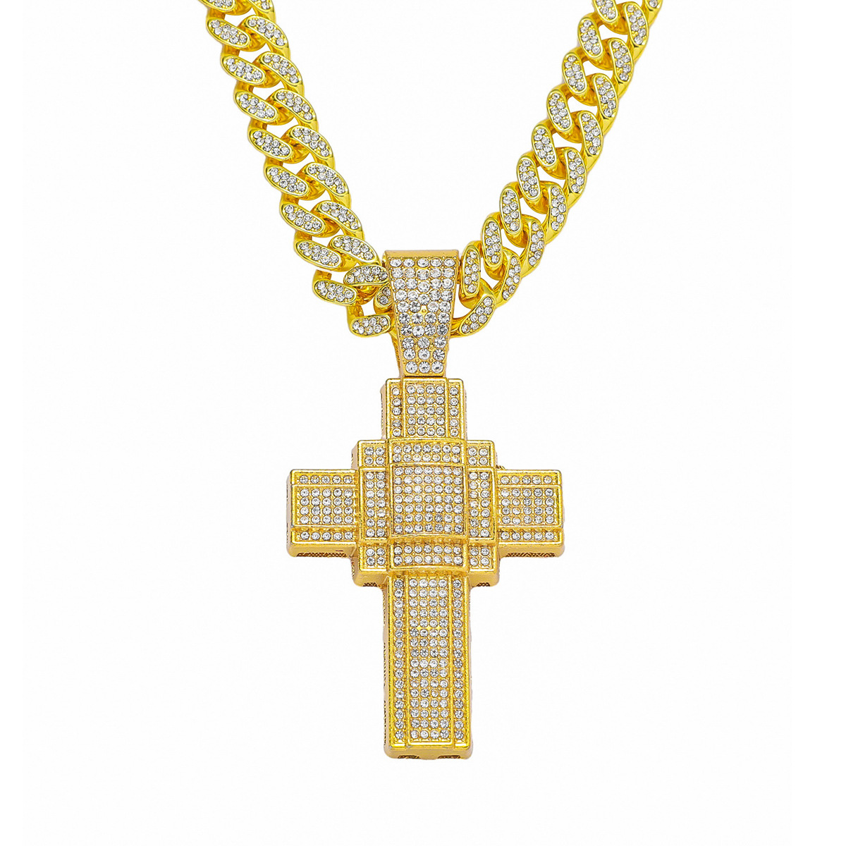 European and American New Hip Hop Cross Necklace Retro Hiphop Alloy Full Diamond Cross Pendant Cross Border Jewelry