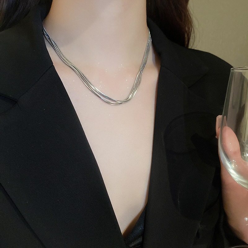 silver Snake Bone Chain Necklace Cold Style High-end Clavicle Chain Niche Design Multi-layer Stacked Necklace Accessories for Women
