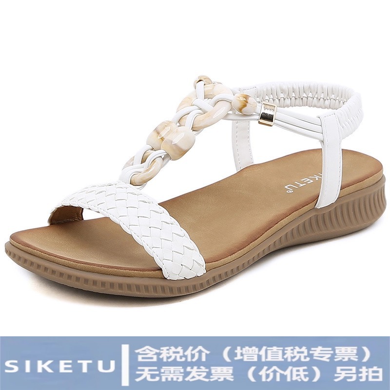 In Stock Z2927-1 New 2026 European and American Style Women's Sandals Retro Buckle Woven Fashion Casual Beaded Beach Sandals