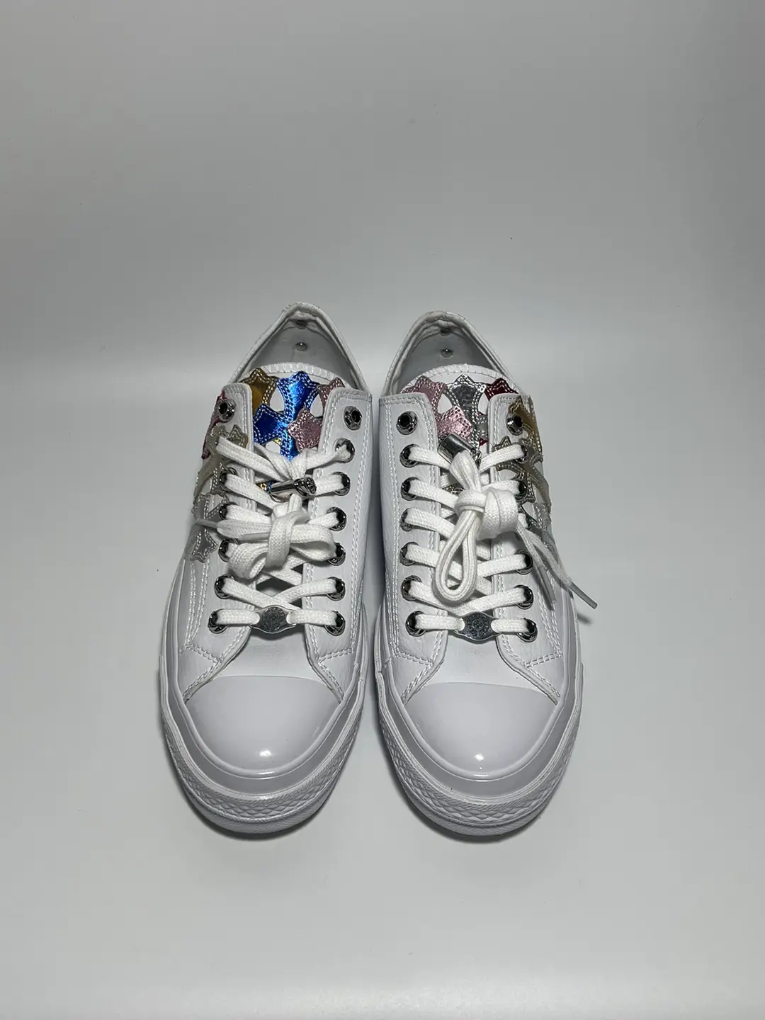 Remake Customized Cross Embroidered Leather Eyelet Buckle White Leather Surface Low Ankle Shoes Versatile Plaid Same Style for Men and Women