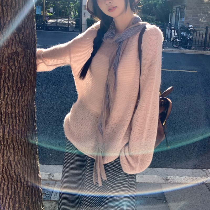 Gentle Mohair Slightly Hollow Out Pullover Knitted Sweater 2026 Spring and Autumn New Style with Subtle Design and Relaxed Fit