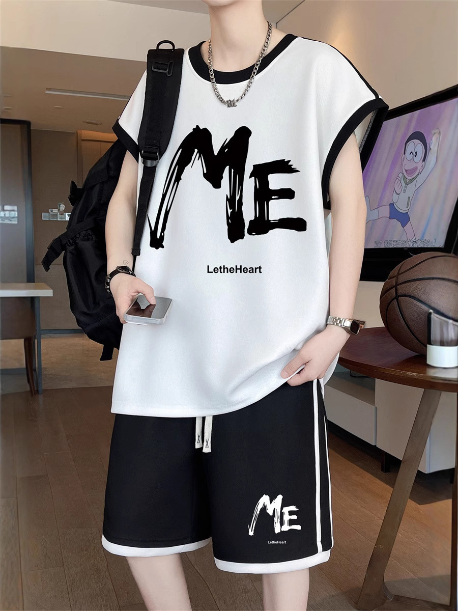 Summer Ice Silk Sleeveless T-Shirt for Boys, Teenagers, Junior High School Students, Quick-Drying Vest, Basketball Uniform, Big Children's Sports Suit
