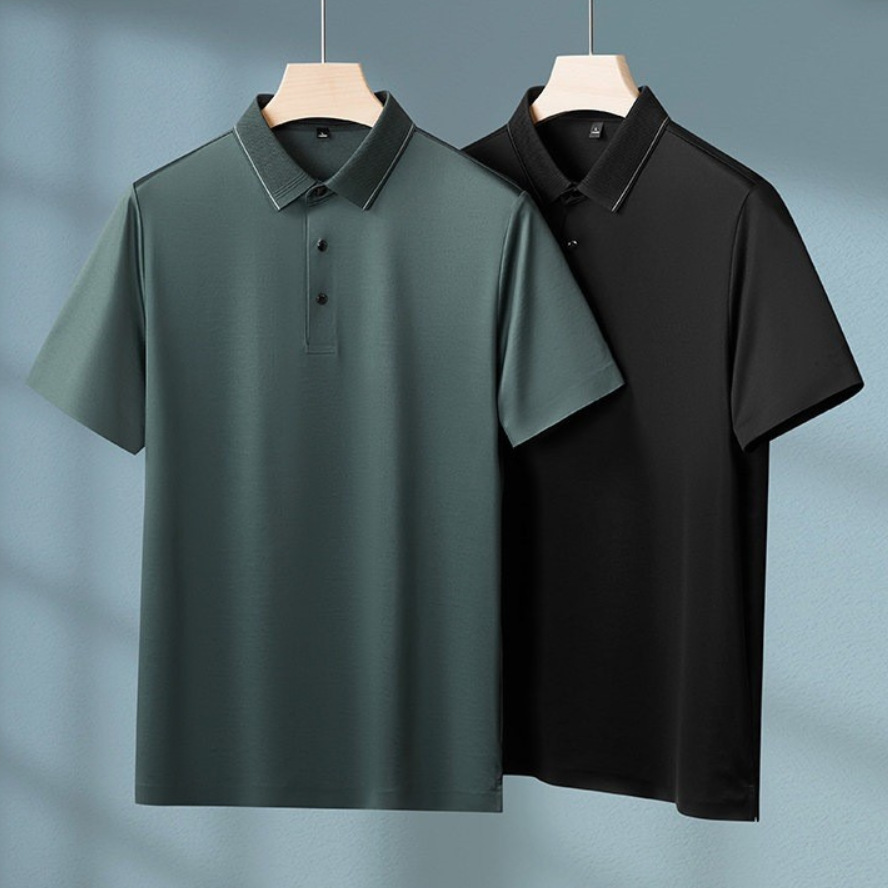 Fat Brother 2026 Summer Thin Acetate Fiber Short Sleeve Polo Shirt for Men, Plus Size Ice Silk Seamless Fashion Quick-Dry T-Shirt