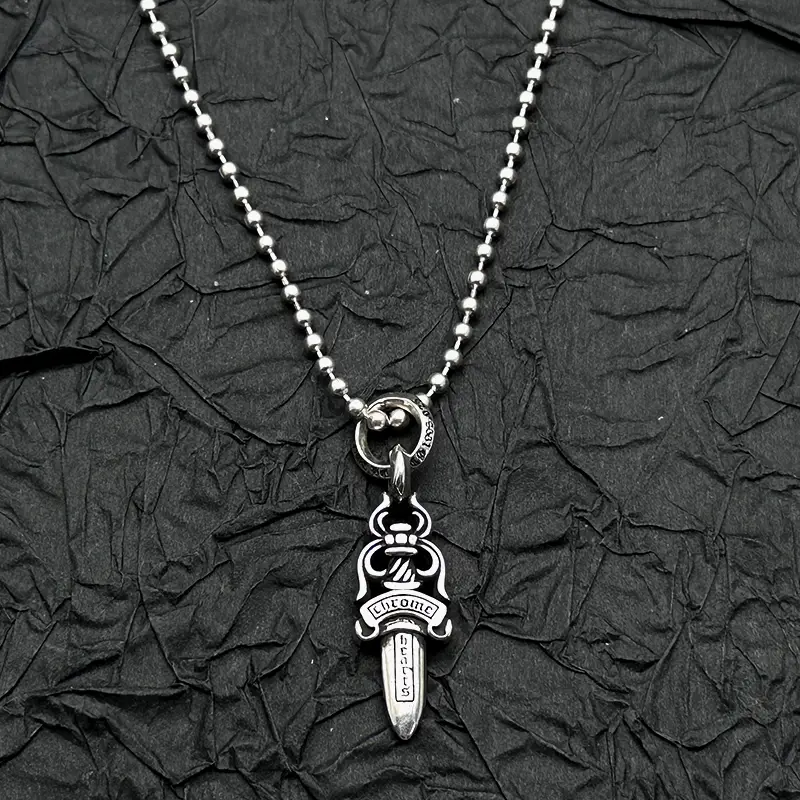 Aeteey Vintage Distressed Double-Sided Sword Pendant Necklace European and American Style Unisex Niche Personality High-End Sweater Chain